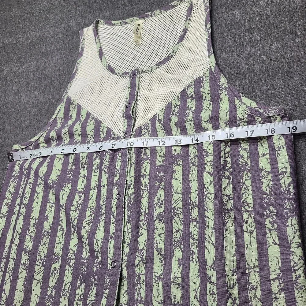 RVCA Dress Womens Medium Purple Green Striped‎ Mesh Tank Button Down Boho India